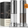 Electric Salt and Pepper Grinder Set, Rechargeable Automatic Salt and Pepper Shaker with 6 Adjustable Coarseness, Large-Capacity Pepper Mill Kitchen Appliances (Rechargeable-Stainless Steel)